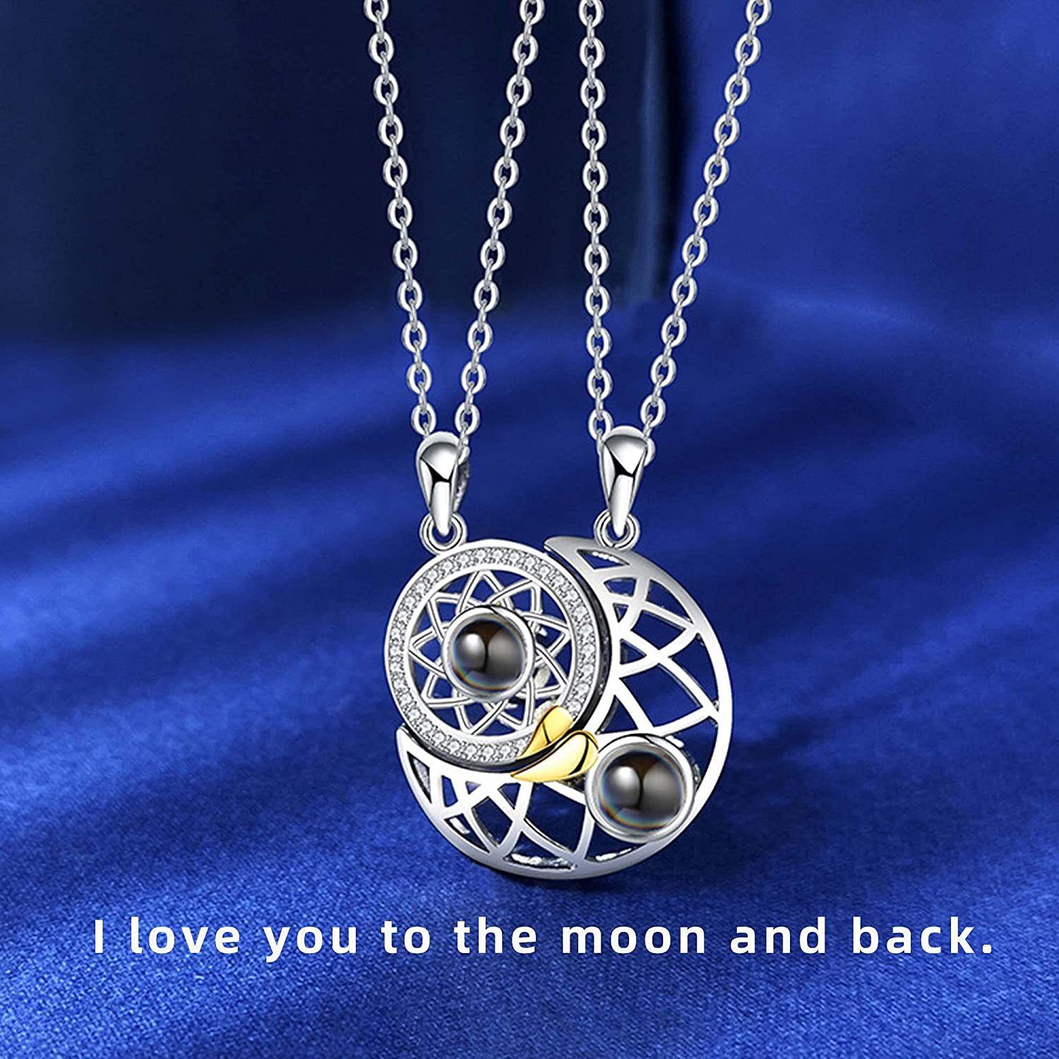 Couple Necklace a Pair of Male Trendy Female Students Love Memory Projection Sun Moon Star Pendant Stitching Suction Clavicle Chain