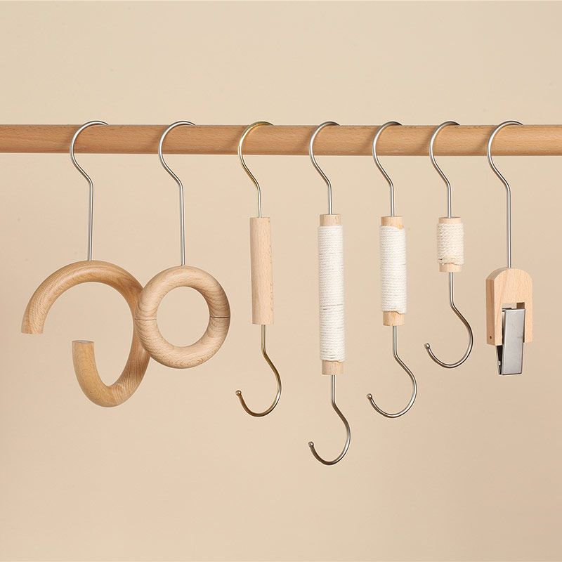 Beech Hook S Hook Clothing Store Hanger Hanger Clothes Hanging Props Display round Wood Circle Clothes Pants Hanger Clip Scarf Bracket