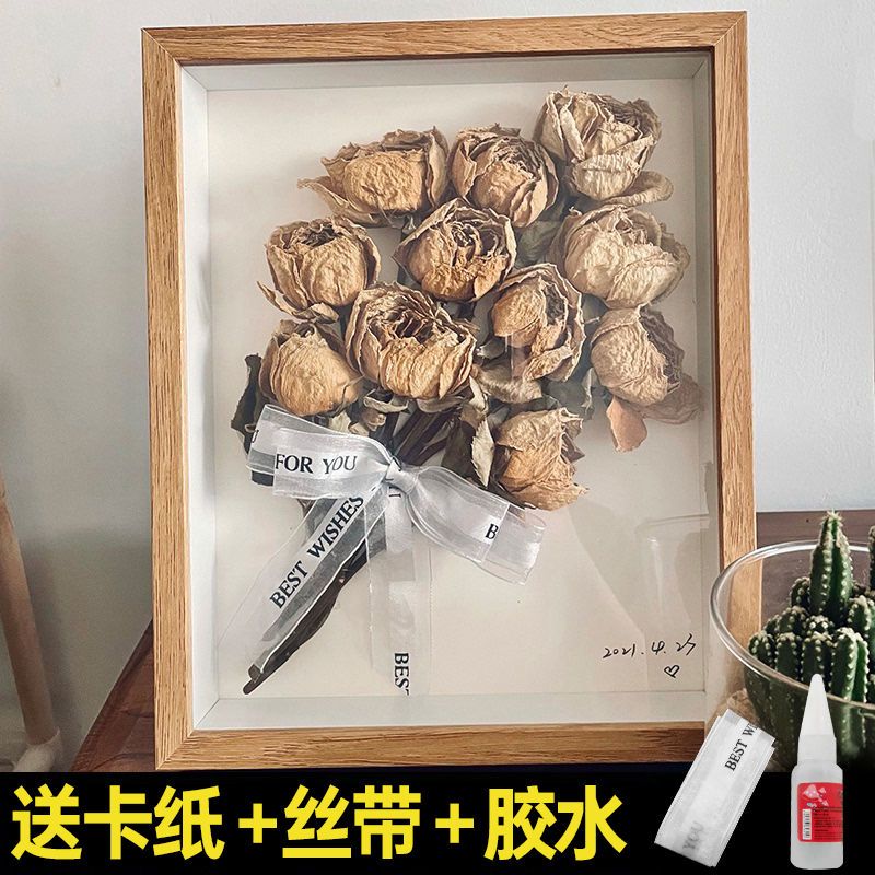 Dried Flower Photo Frame Hollow Brickearth Plant Specimen DIY Handmade Preserved Rose Preserved Fresh Flower Wall Hanging and Table Decoration