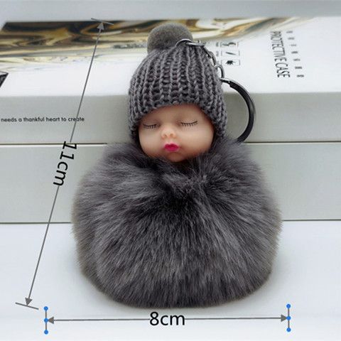 creative cute cute sleeping doll fur ball keychain pendant plush doll keychain women‘s bag pendant hanging ornament