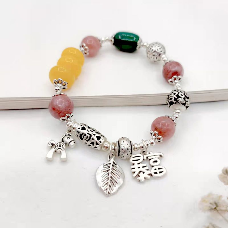 INS Style Good-looking Mori Girl Advanced Beeswax Bracelet Tiger Strawberry Quartz Agate Hand-Made Immediately Rich Bracelet