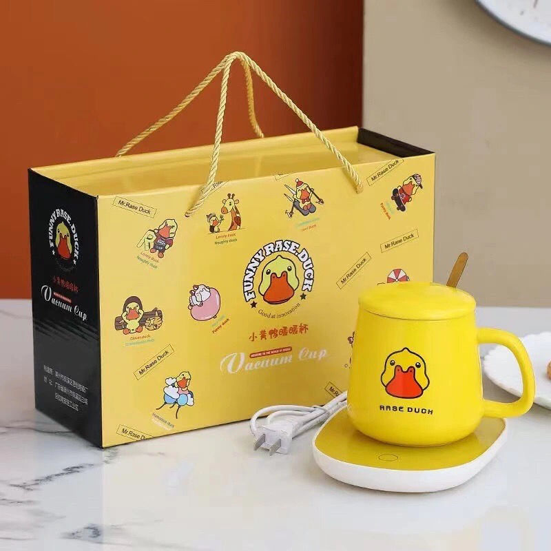 Small Yellow Duck Constant Temperature 55 Degrees Warm Cup Fabulous Milker Heater Ceramic Gift Cup Gift Box Mug with Cover Spoon