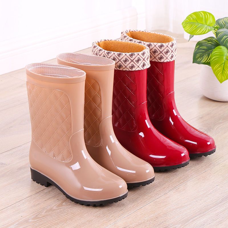 rain boots women‘s mid-calf fashion outerwear waterproof shoes women‘s rain boots non-slip platform cotton-padded warm-keeping adult wear-resistant work shoes