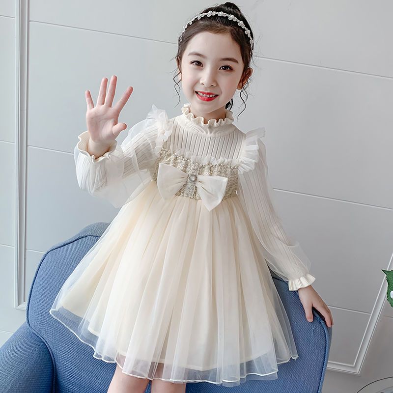 girls‘ dress autumn and winter clothing 2023 new western style children princess dress knitted dress little girl gauze dress spring and autumn