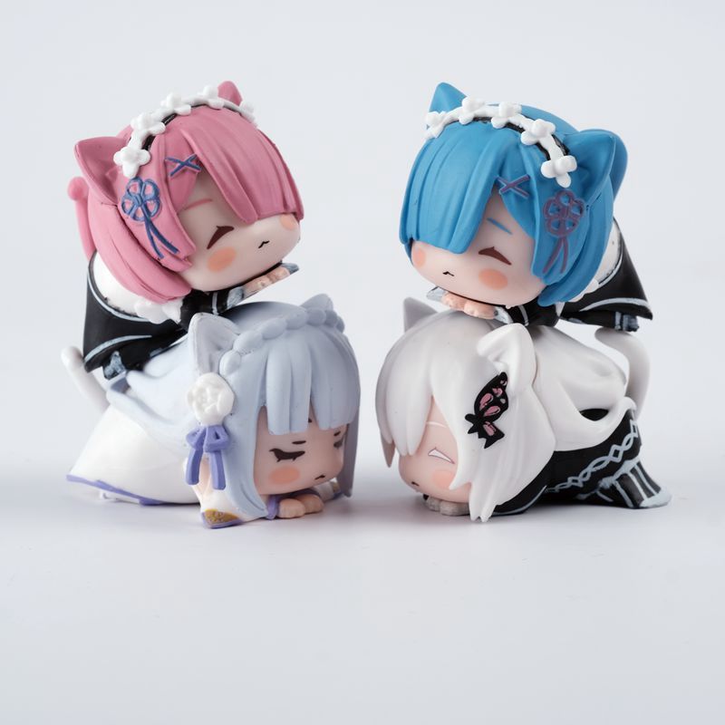 from Scratch, Otherworld Life Q Version Cat Ear Lying Posture Rem Emilia Garage Kits Ornaments Collection Gift