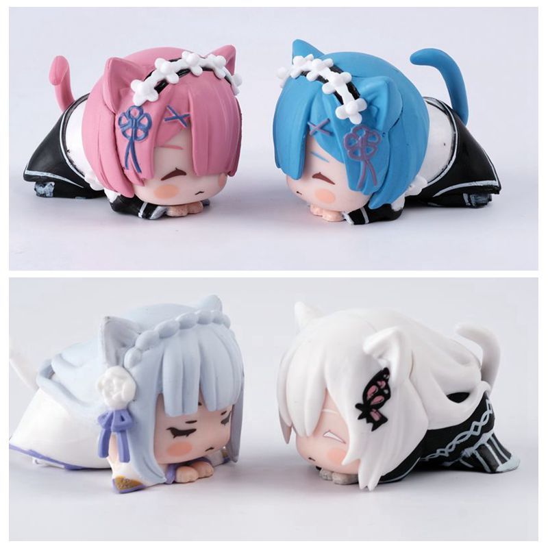 from Scratch, Otherworld Life Q Version Cat Ear Lying Posture Rem Emilia Garage Kits Ornaments Collection Gift