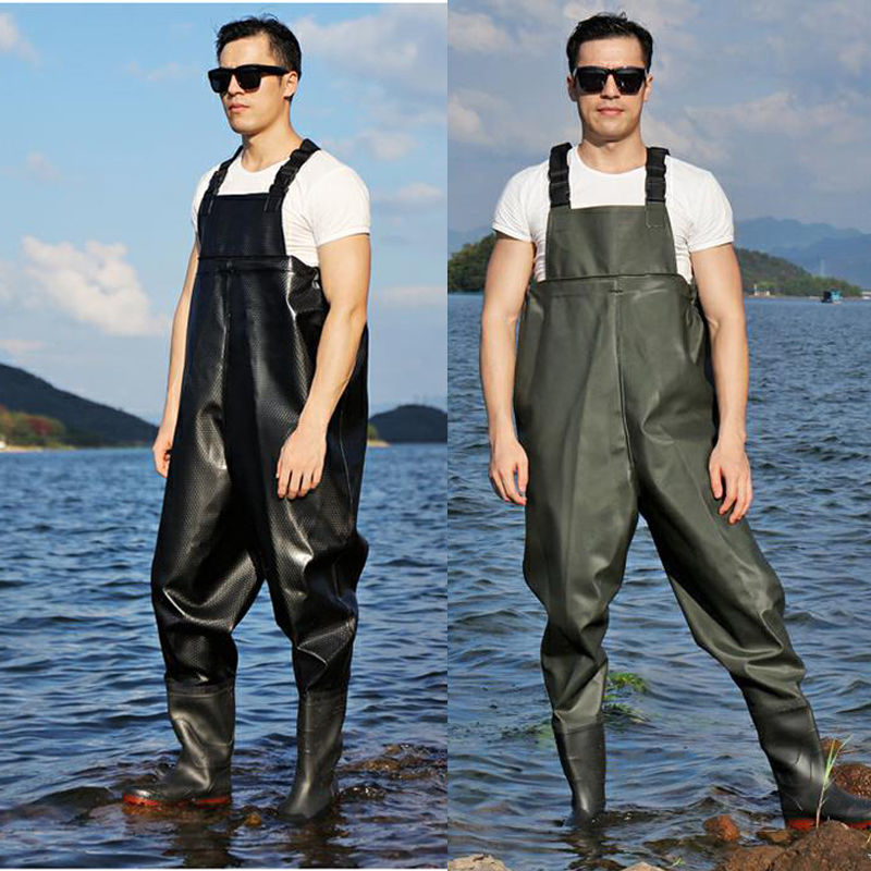 wader thickening and wear-resistant fishing half-length rain pants men‘s and women‘s one-piece waterproof clothes leather fork pants fisherman pants rain shoes