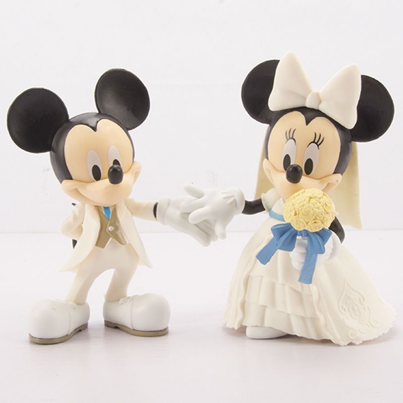 Disney Mickey Mouse Mickey Minnie Hand-Made Wedding Dress Doll Model Car Desktop Decoration Toys Gift