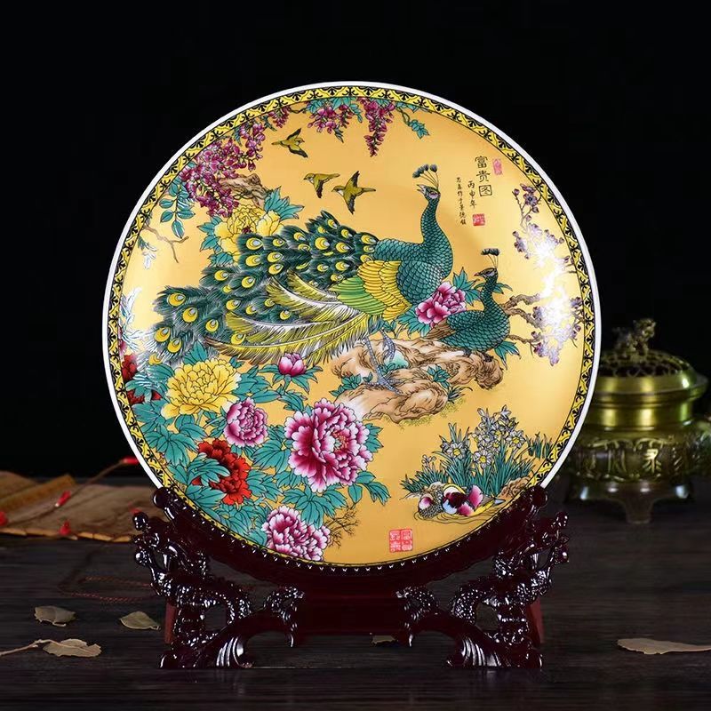 jingdezhen crafts ceramic wall-plate decorations home decoration living room entrance and wine cabinet tv cabinet wedding gift