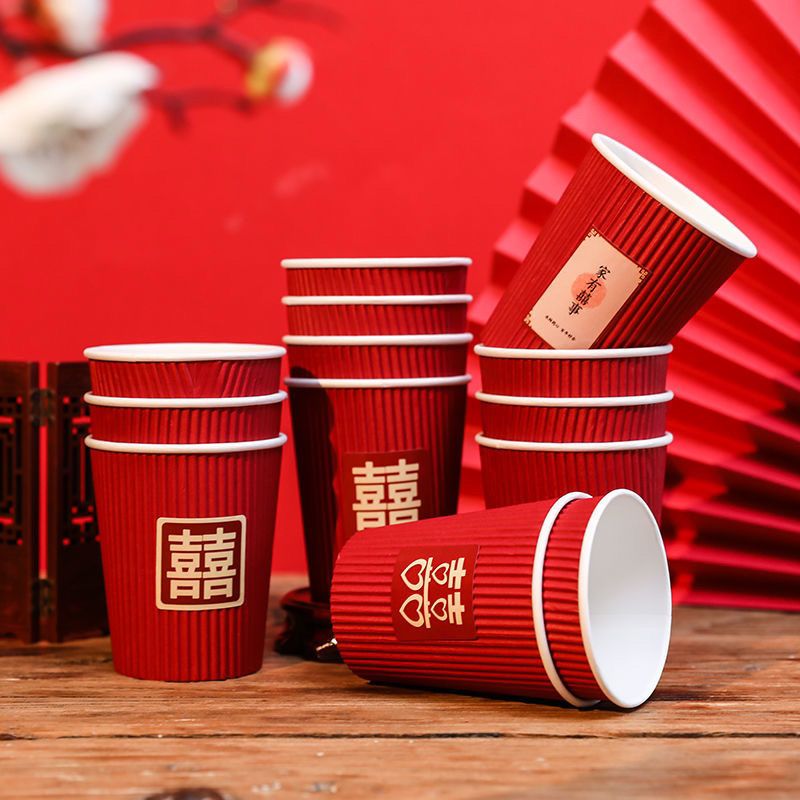 corrugated wedding paper cup thickened wedding disposable wedding cup household festive red paper cup wedding supplies