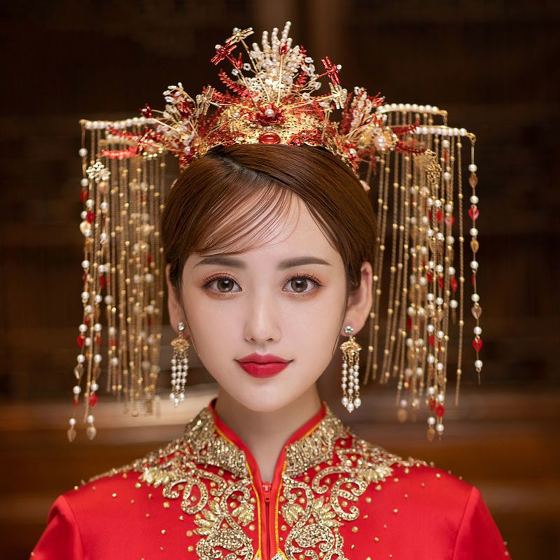 202 New Xiuhe Headdress Bridal Hair Accessories Xiuhe Clothing Phoenix Coronet Chinese Crown Ancient Costume Wedding Wedding Elegant Female