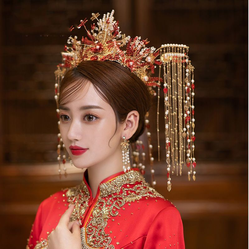 202 New Xiuhe Headdress Bridal Hair Accessories Xiuhe Clothing Phoenix Coronet Chinese Crown Ancient Costume Wedding Wedding Elegant Female