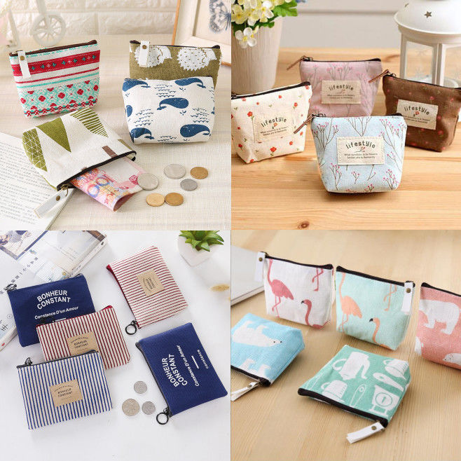 fabric coin purse coin bag student version portable mini cute super small female canvas small square bag with zip