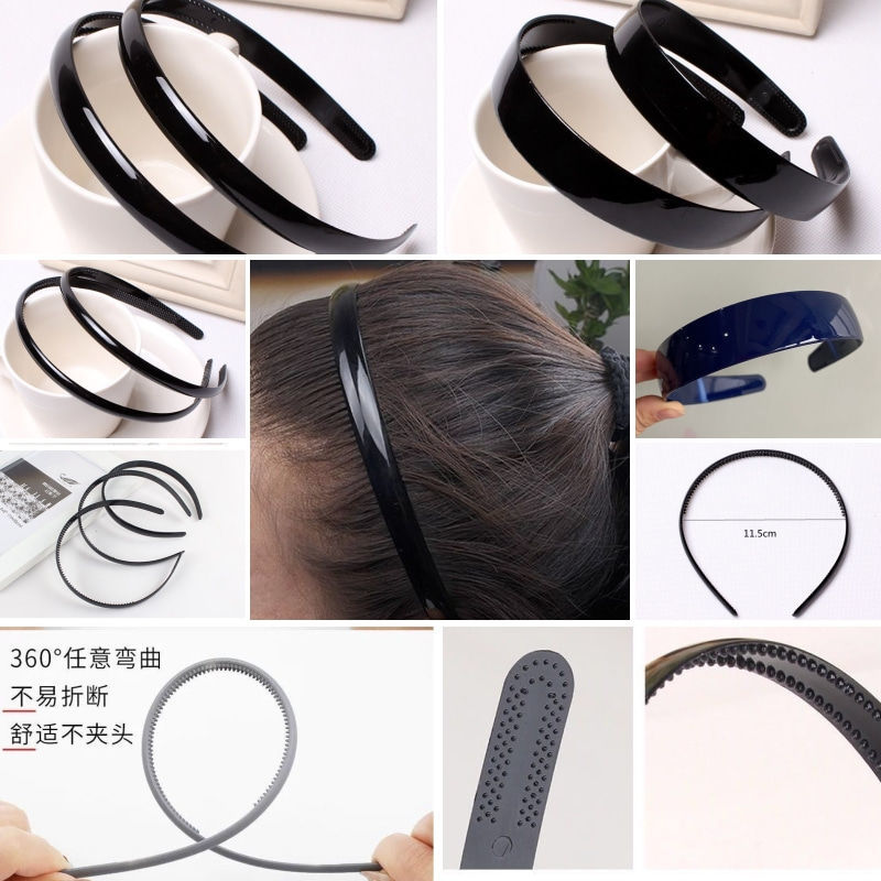 Black Toothed Non-Slip Glossy Headband Women's Outer Wear Can't Fall off Suitable for Big Face with Face Washing Diy Material Simple Bracelet