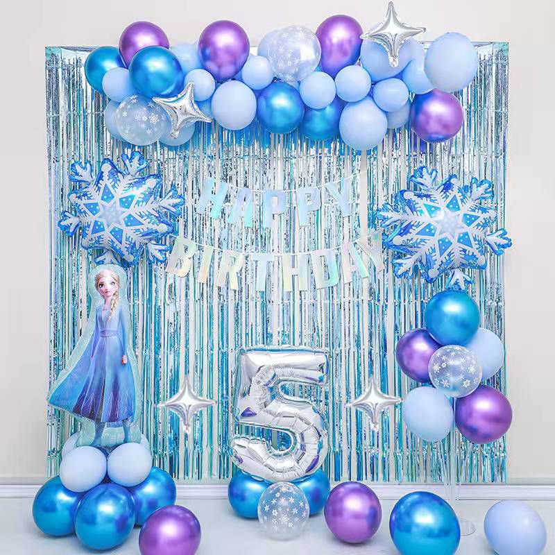 birthday balloon pink baby girl ice princess venue party decoration girl‘s background wall layout-year-old supplies