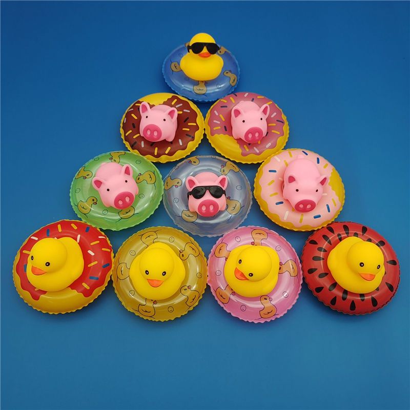 Water Toy Vinyl Squeezing Toy Small Pink Pig Small Yellow Duck Inflatable-Free Mini Swim Ring Cute Cartoon Bubble Ring