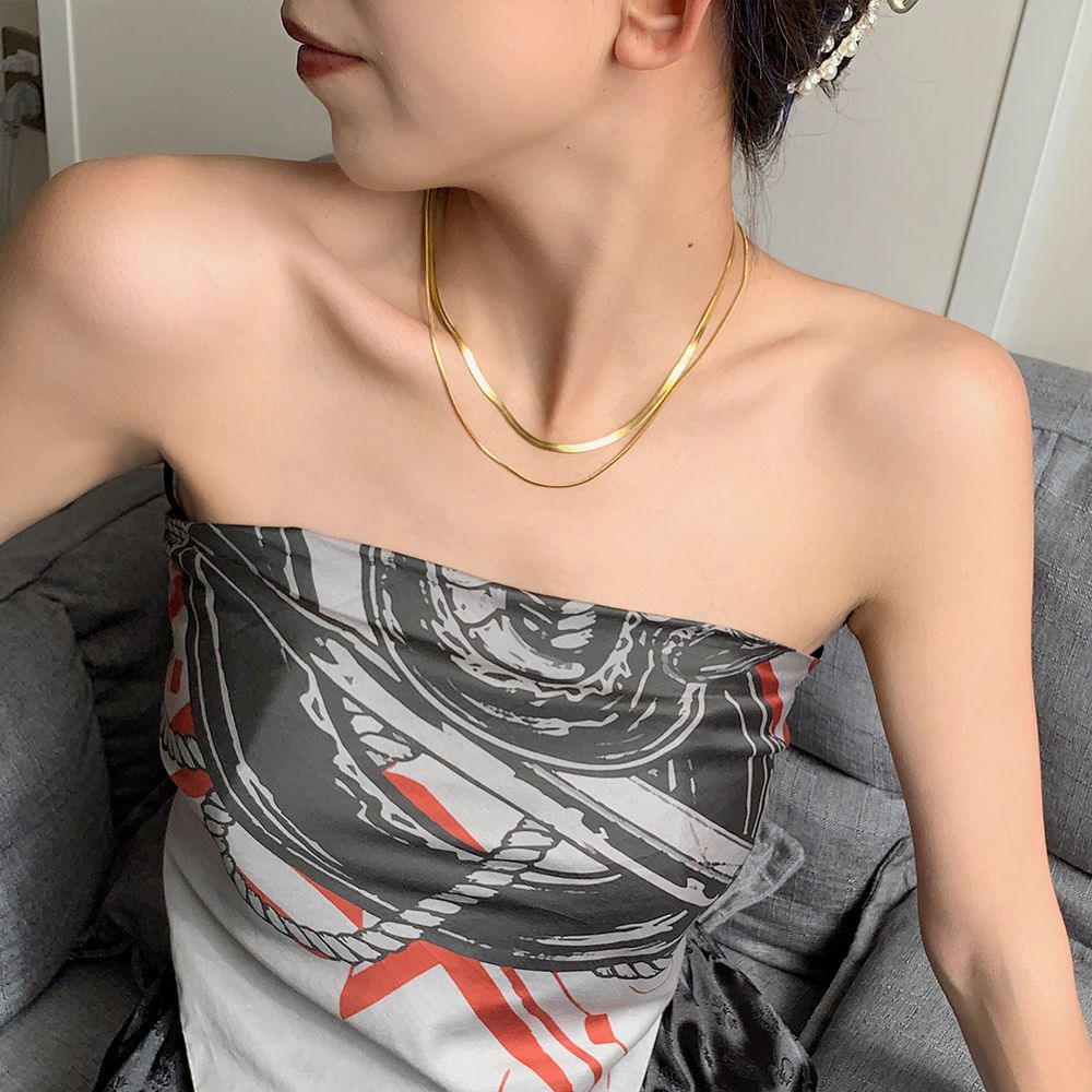 Special-Interest Design Gold Titanium Steel Snake Bones Chain European and American Style Simple Personality Titanium Steel Double Layer Twin Necklace for Women Does Not Fade