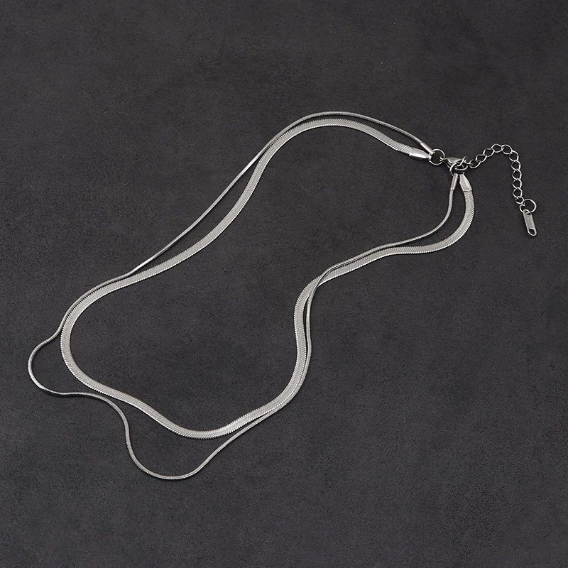 Special-Interest Design Gold Titanium Steel Snake Bones Chain European and American Style Simple Personality Titanium Steel Double Layer Twin Necklace for Women Does Not Fade