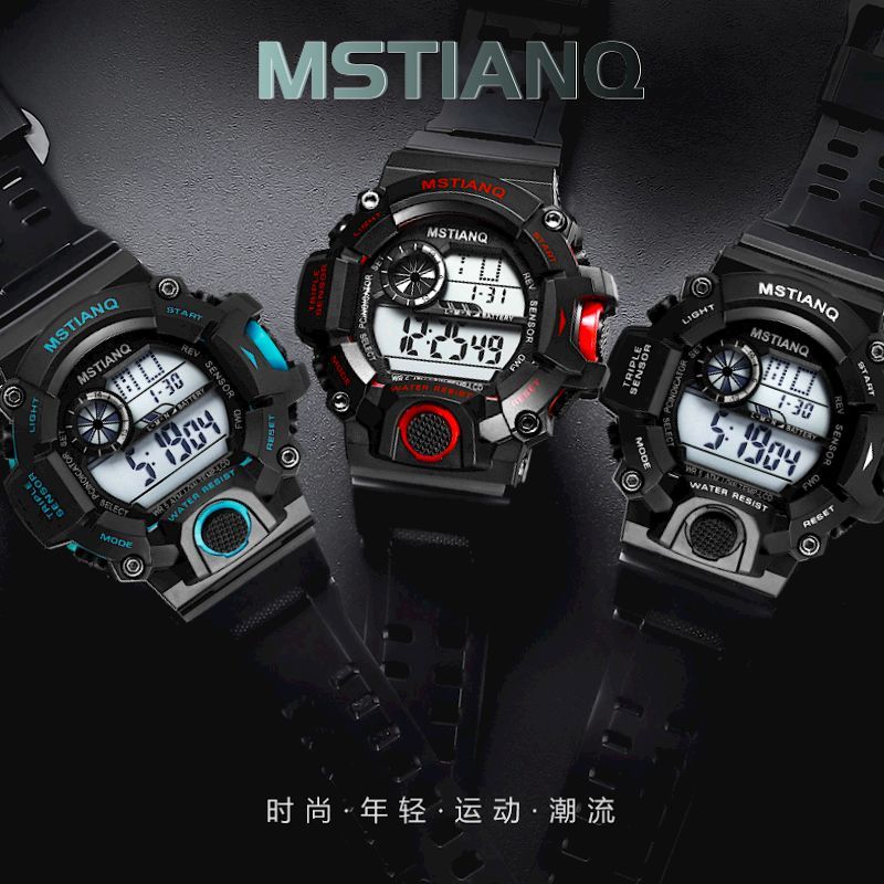 Watch Men's Electronic Watch Student Multi-Functional Sports High Junior High School Students Luminous Waterproof Youth Fashion Trendy Children