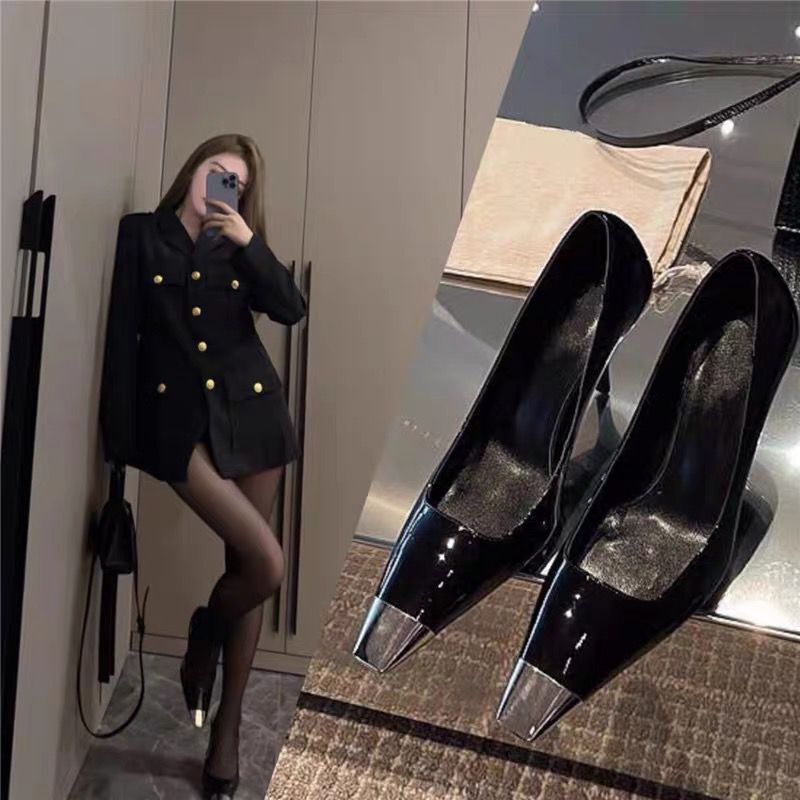 rose pu caiying same style high heels female square toe patent leather pumps stiletto sexy closed toe sandals tilta hot girl shoes