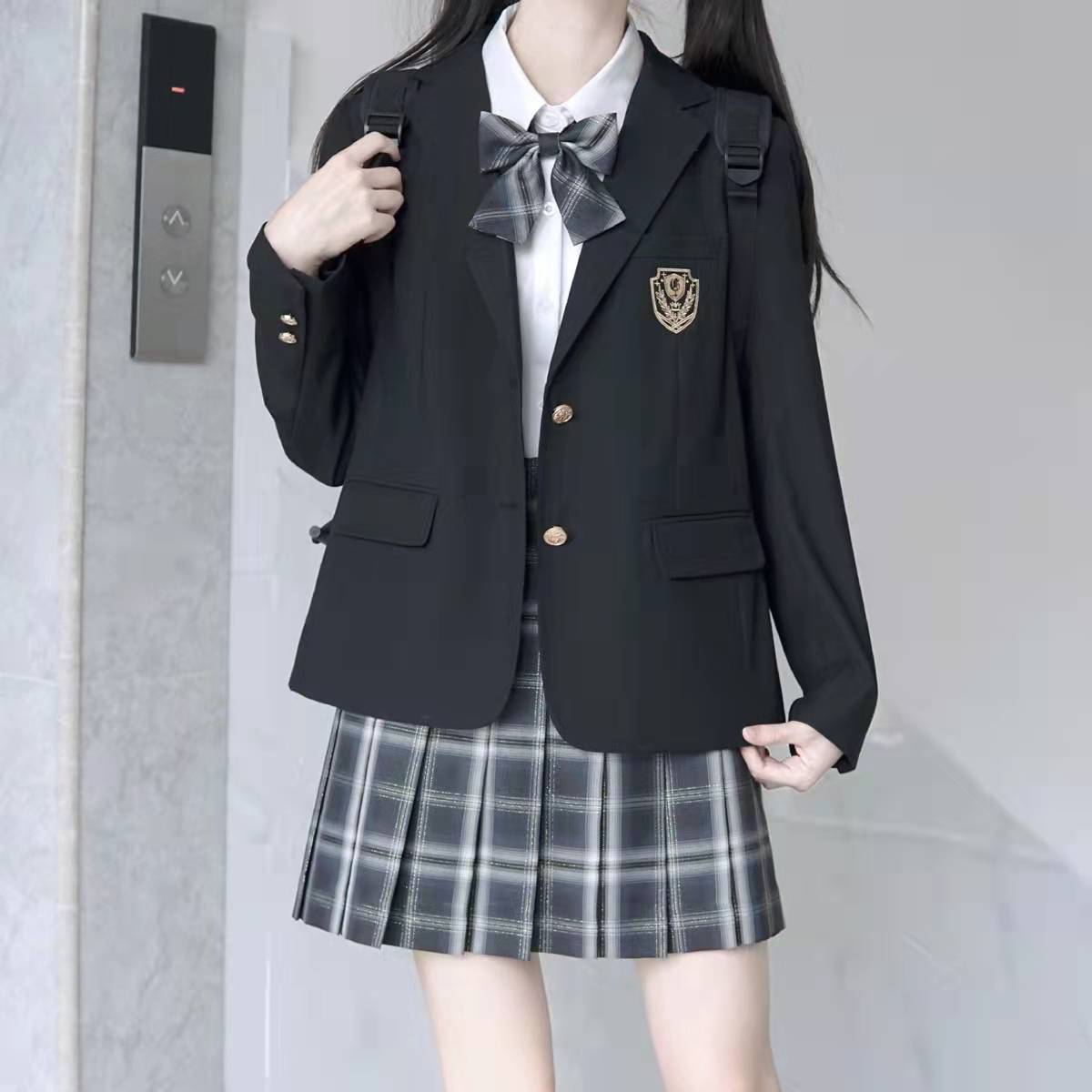 college jk/dk uniform preppy style men‘s and women‘s suit jacket tops spring， autumn and winter genuine black suit loose fashion