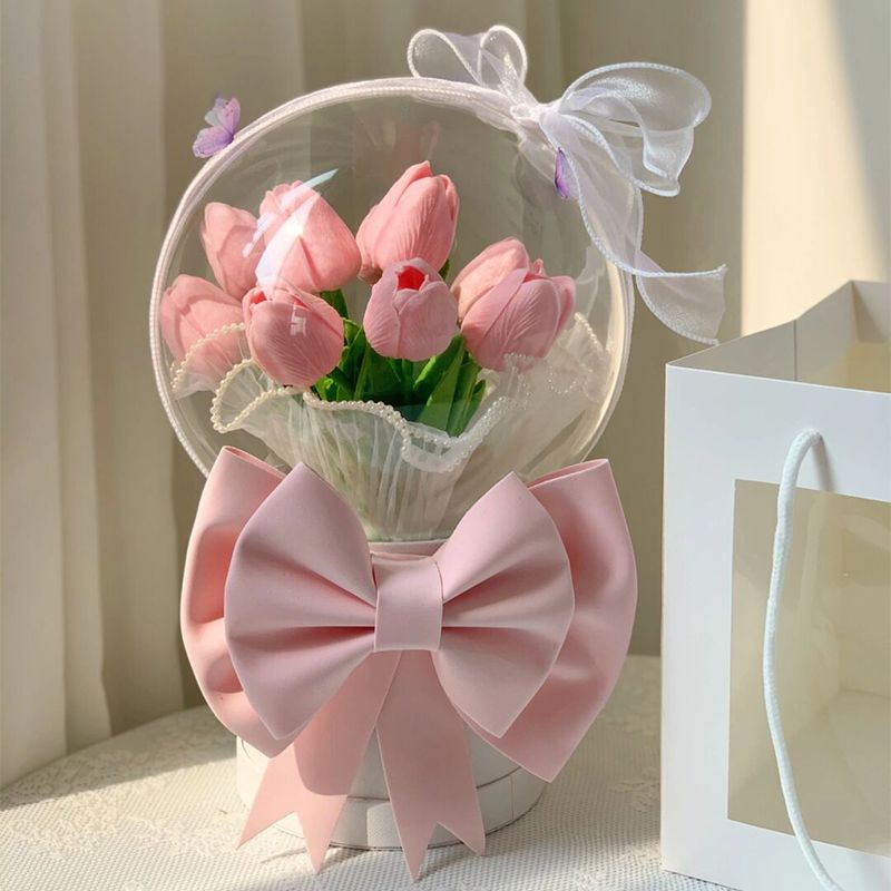 new year valentine‘s day gift tulip flower pot bounce ball bouquet diy material package birthday gift for girlfriend