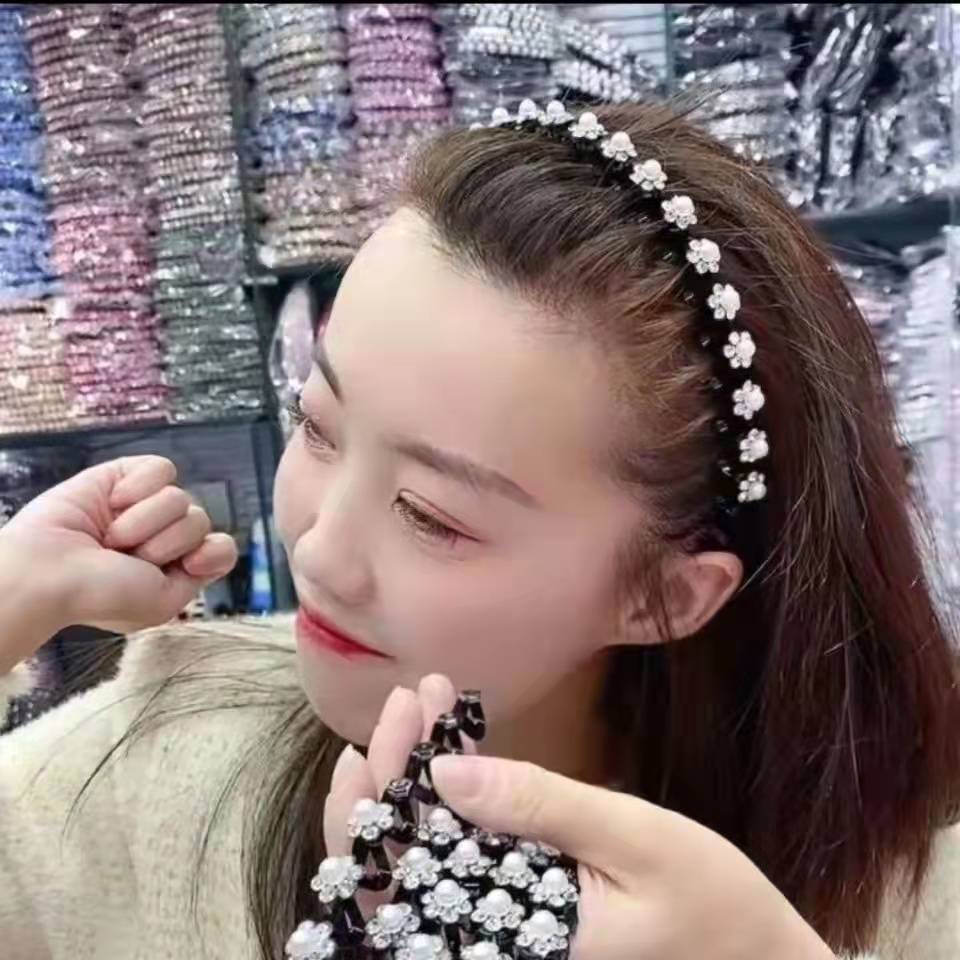 Korean Style Rhinestone Broken Hair Band Bangs Fixed Headband Face Wash Female Hair Accessories Summer Braided Hair Hairpin Updo Gadget