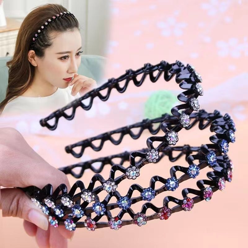 Korean Style Rhinestone Broken Hair Band Bangs Fixed Headband Face Wash Female Hair Accessories Summer Braided Hair Hairpin Updo Gadget