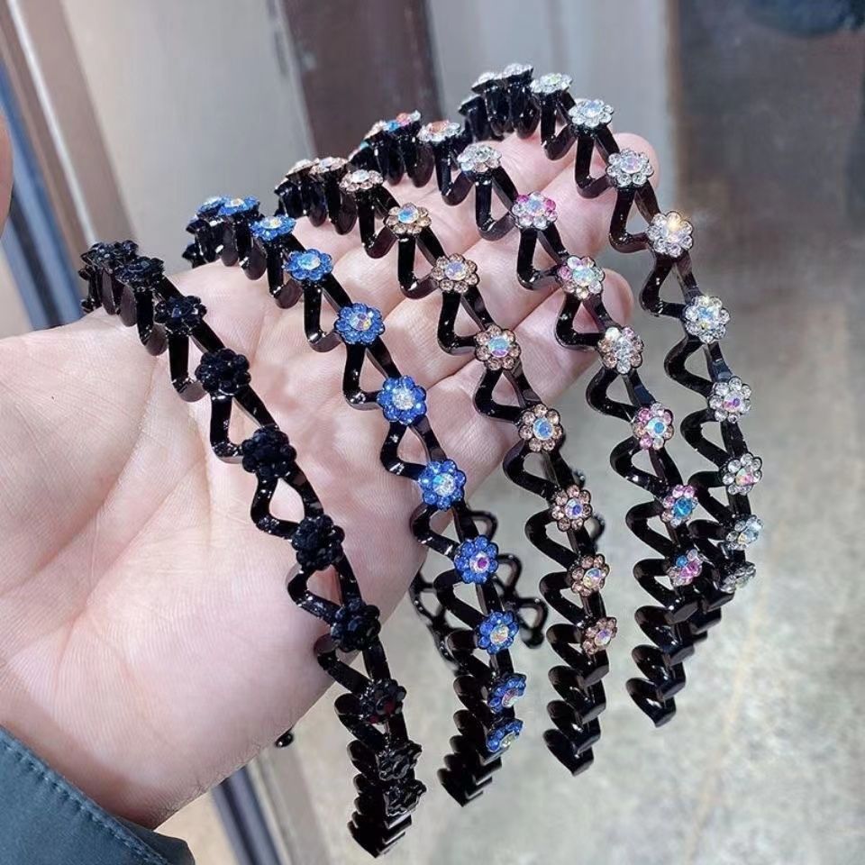 Korean Style Rhinestone Broken Hair Band Bangs Fixed Headband Face Wash Female Hair Accessories Summer Braided Hair Hairpin Updo Gadget