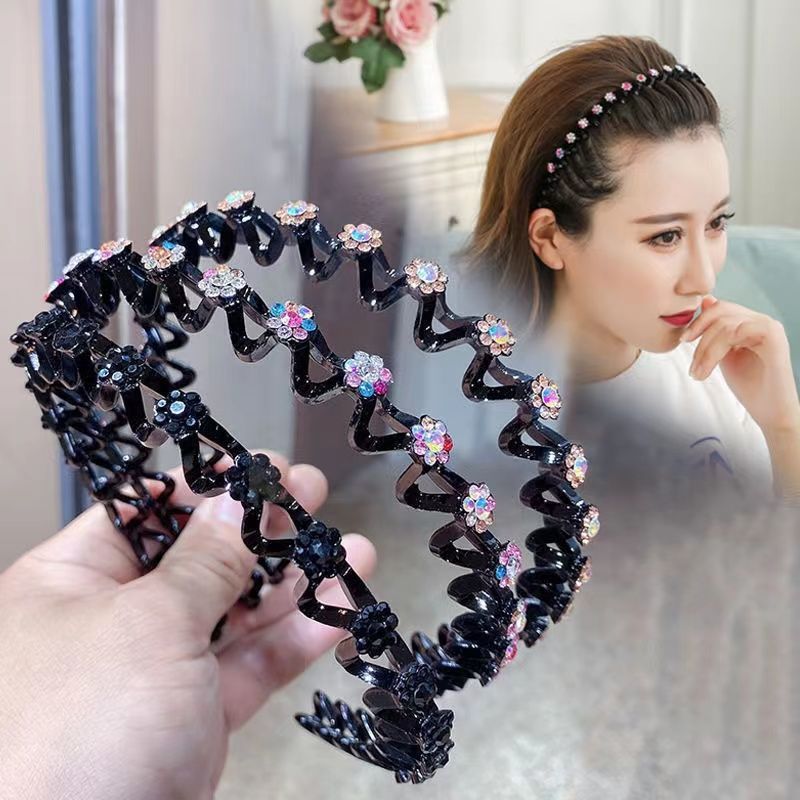 Korean Style Rhinestone Broken Hair Band Bangs Fixed Headband Face Wash Female Hair Accessories Summer Braided Hair Hairpin Updo Gadget