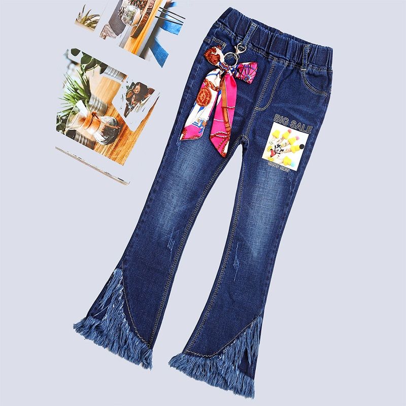 Children's Clothing Girls' Denim Trousers 2024 Spring and Autumn New Medium and Big Children's Funky Casual Fred Jeans