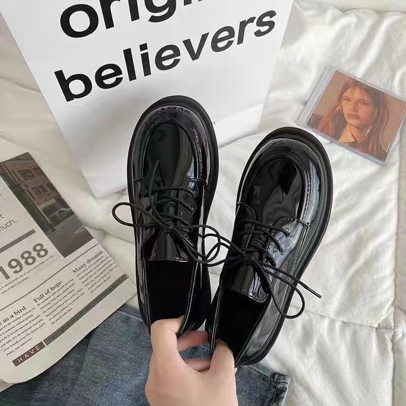 british style leather shoes women‘s 2024 autumn and winter new niche design japanese shoes retro french black thin shoes