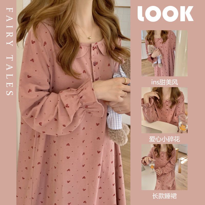 ins japanese style pajamas women‘s spring and autumn internet celebrity sweet princess style nightdress long sleeve loose home wear outer dress