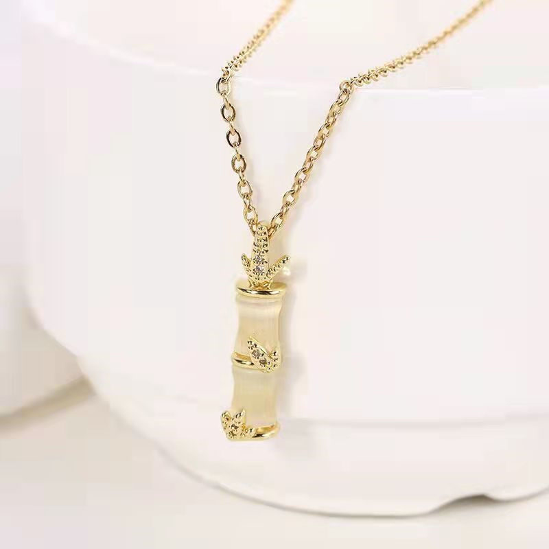 Internet Hot Lucky Bamboo http: // Shop59011053.taobao. Com/High Titanium Steel Necklace Women's Light Luxury High Grade Temperamental Cold Style Clavicle Chain Pendant
