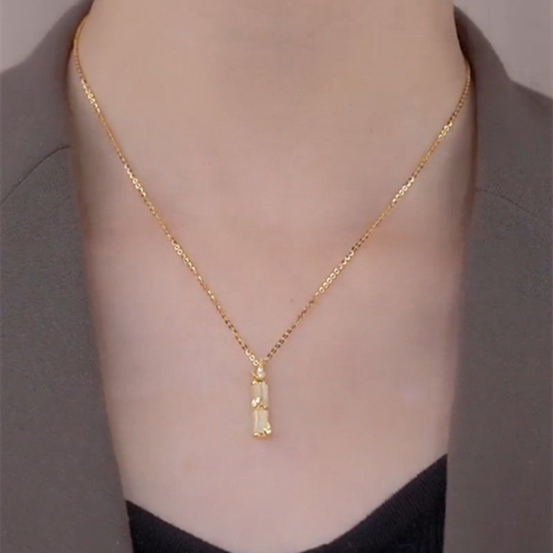 Internet Hot Lucky Bamboo http: // Shop59011053.taobao. Com/High Titanium Steel Necklace Women's Light Luxury High Grade Temperamental Cold Style Clavicle Chain Pendant