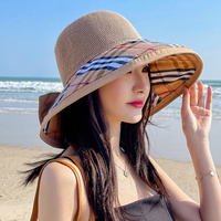 日本遮阳防晒渔夫帽子女夏款盆帽防紫外线可折叠格子遮脸太阳帽潮