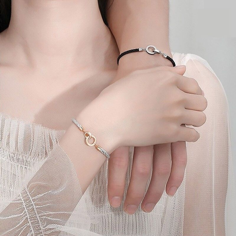 Ring Buckle Sterling Silver Couple Girlfriends Bracelet Ins Non-Fading Male and Female Bracelets Gift for Valentine's Day Birthday Gift