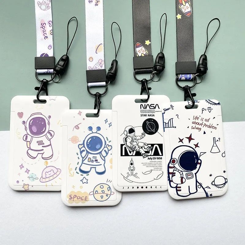 silicone doll spaceman card holder student campus card badge long lanyard bus subway card certificate set keychain