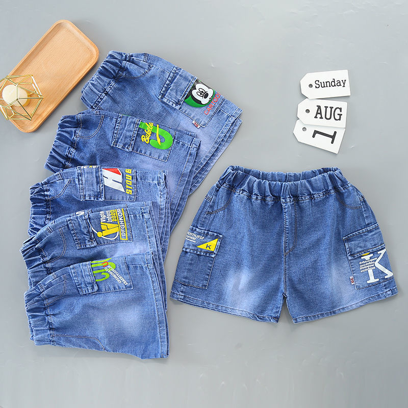 boy‘s denim pants summer new children‘s clothing thin short pants baby medium and big children loose street fashion fifth pants