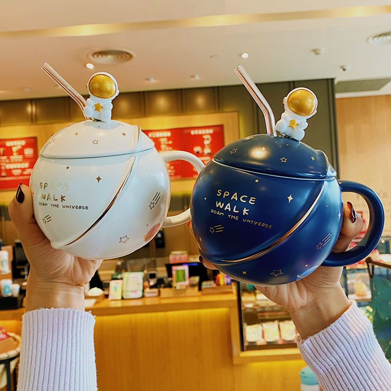 planet mug with lid spoon high-looking water cup boys and girls couple ceramic cup home office breakfast cup