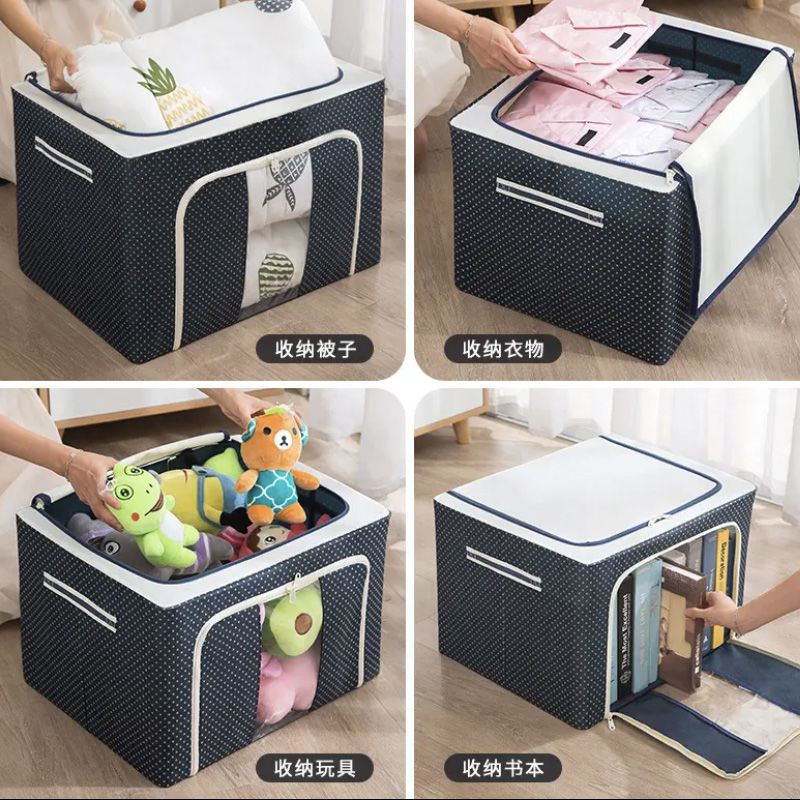 Oxford Cloth Extra Large Storage Box Steel Frame Folding Storage Box Dormitory Collect Clothes Quilt Storage Cloth Art Organizing Box