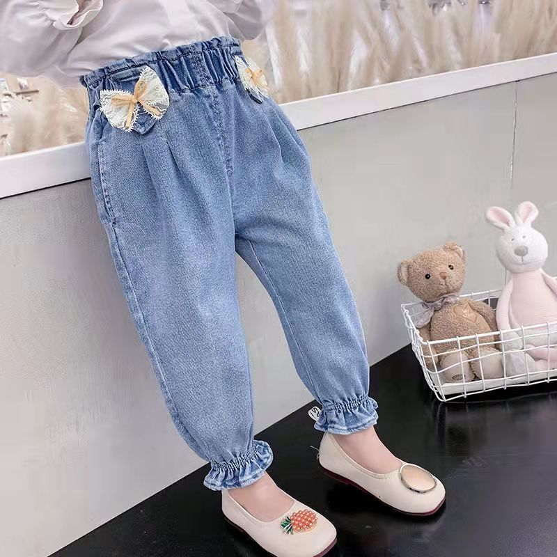 girls‘ spring pants 2023 spring and autumn all-match super soft jeans baby girls‘ loose-fitting casual ankle-banded jeans