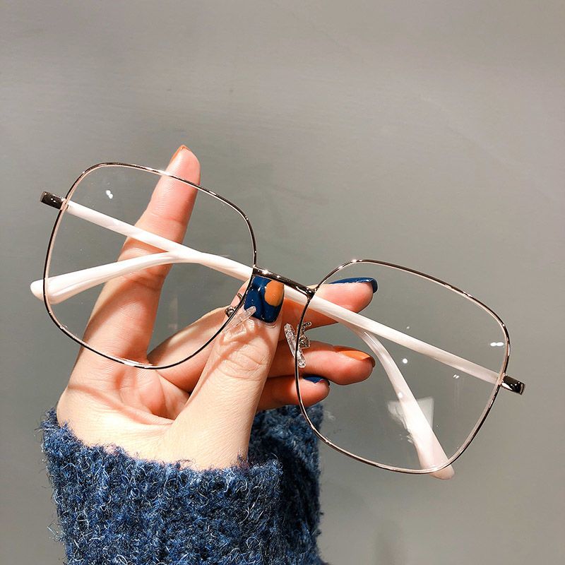 Ins Good-looking Glasses Plain Square Large Frame Myopia Glasses Glasses Female Face Small with Degrees Metal Glasses Rim