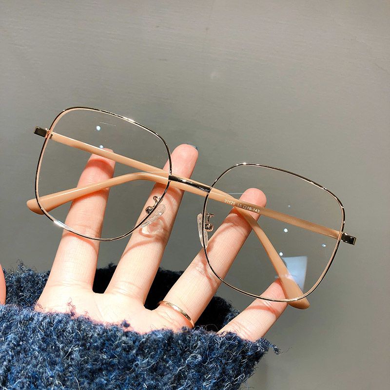 Ins Good-looking Glasses Plain Square Large Frame Myopia Glasses Glasses Female Face Small with Degrees Metal Glasses Rim