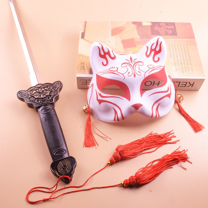 Painted Fox Mask Ancient Style Han Chinese Clothing Photo Props Sword Masquerade Cos Anime Cat Face Fox Demon Mask