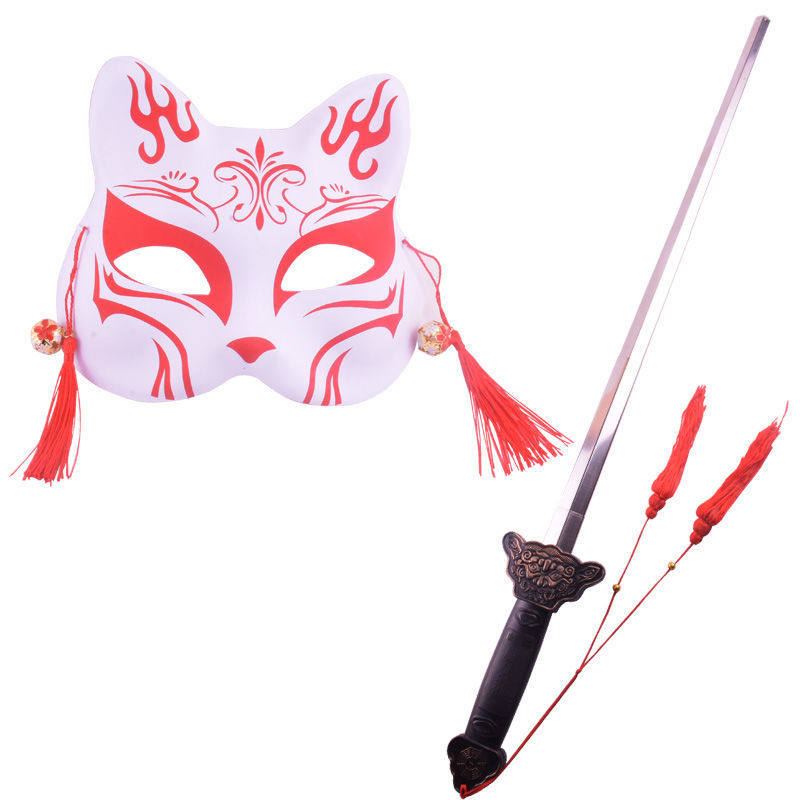 Painted Fox Mask Ancient Style Han Chinese Clothing Photo Props Sword Masquerade Cos Anime Cat Face Fox Demon Mask