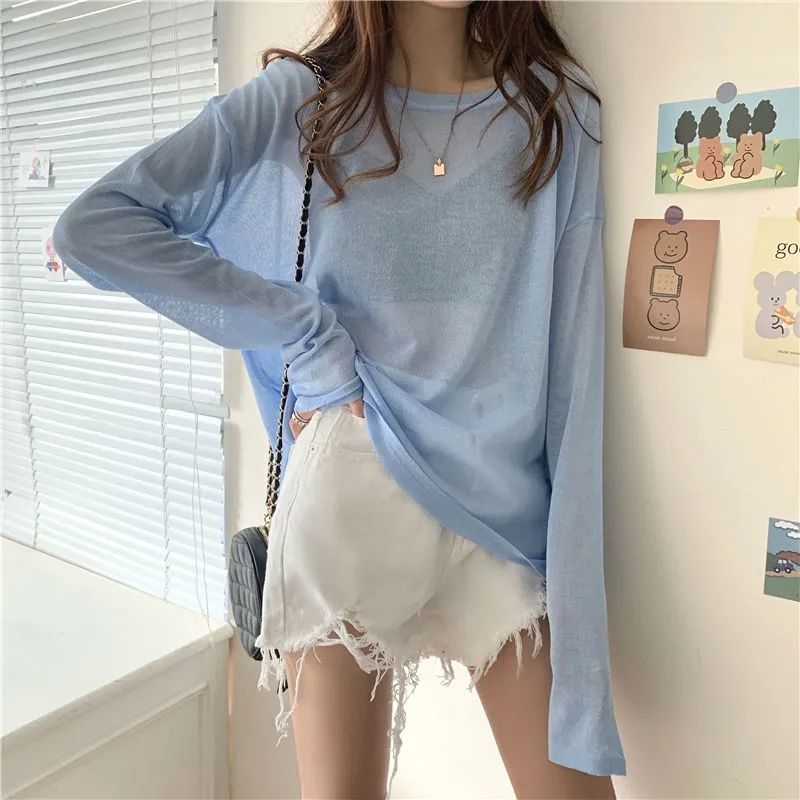 Extra Large Size 150.00kg Long Sleeve Sun Protection T-shirt Women's 2022 Summer Thin Loose Bottoming Shirt Top Ins Fashion