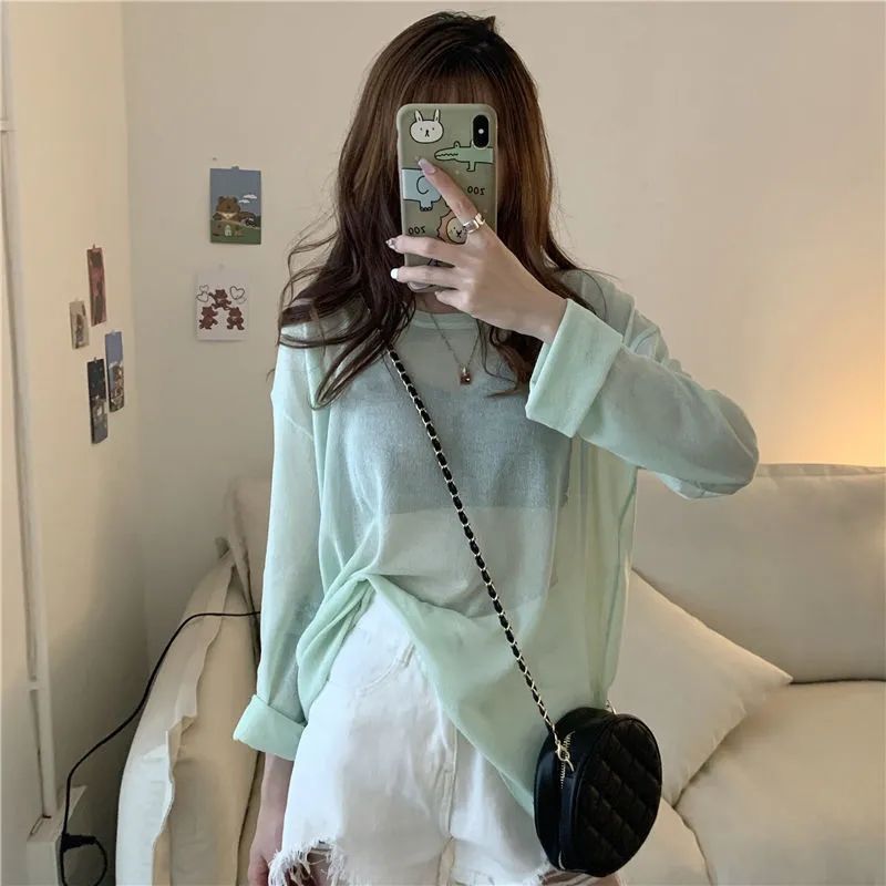 Extra Large Size 150.00kg Long Sleeve Sun Protection T-shirt Women's 2022 Summer Thin Loose Bottoming Shirt Top Ins Fashion