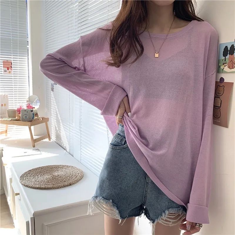 Extra Large Size 150.00kg Long Sleeve Sun Protection T-shirt Women's 2022 Summer Thin Loose Bottoming Shirt Top Ins Fashion