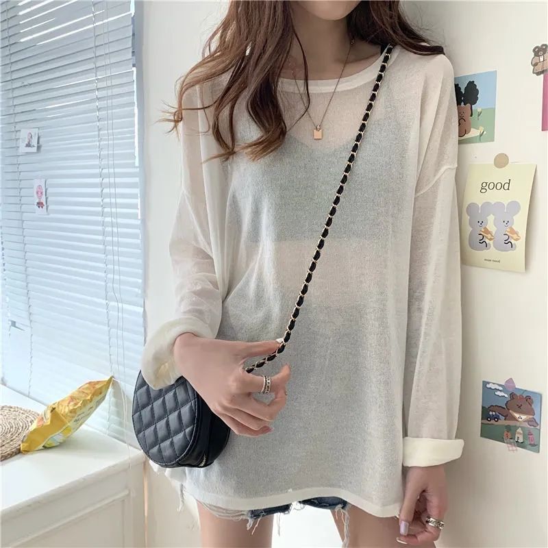 Extra Large Size 150.00kg Long Sleeve Sun Protection T-shirt Women's 2022 Summer Thin Loose Bottoming Shirt Top Ins Fashion